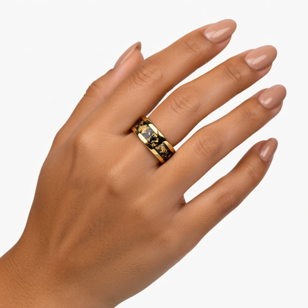 Anel Dourado Estrelado em Aço Inoxidável