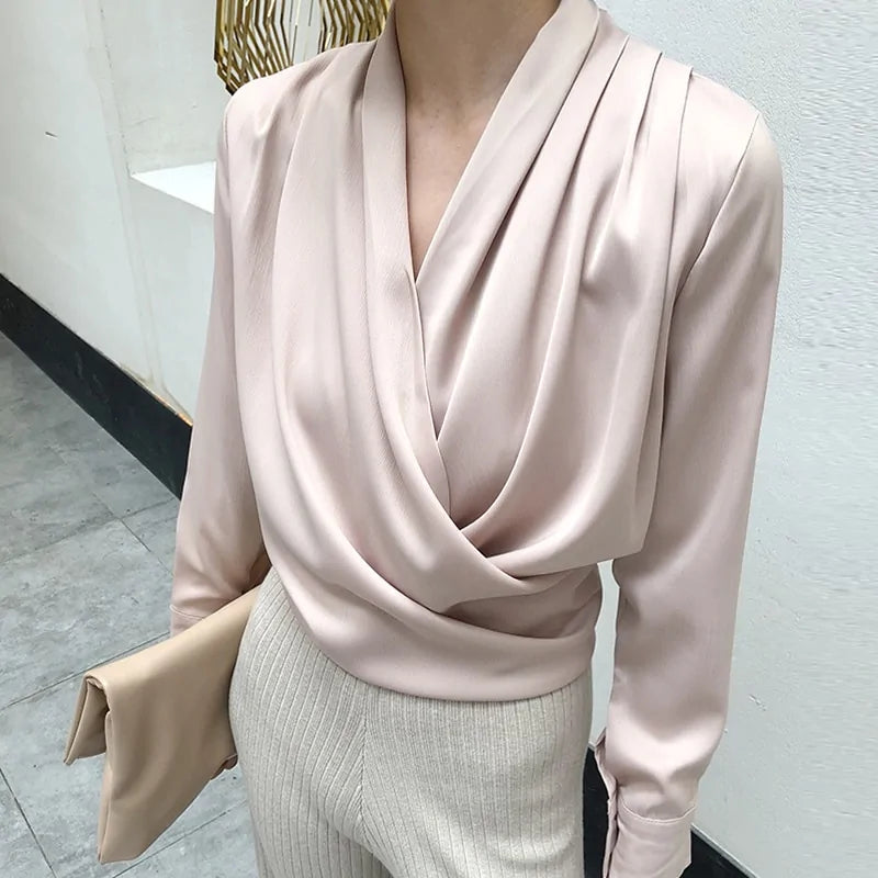 Draped Satin Blouse for Women - Elegant & Chic