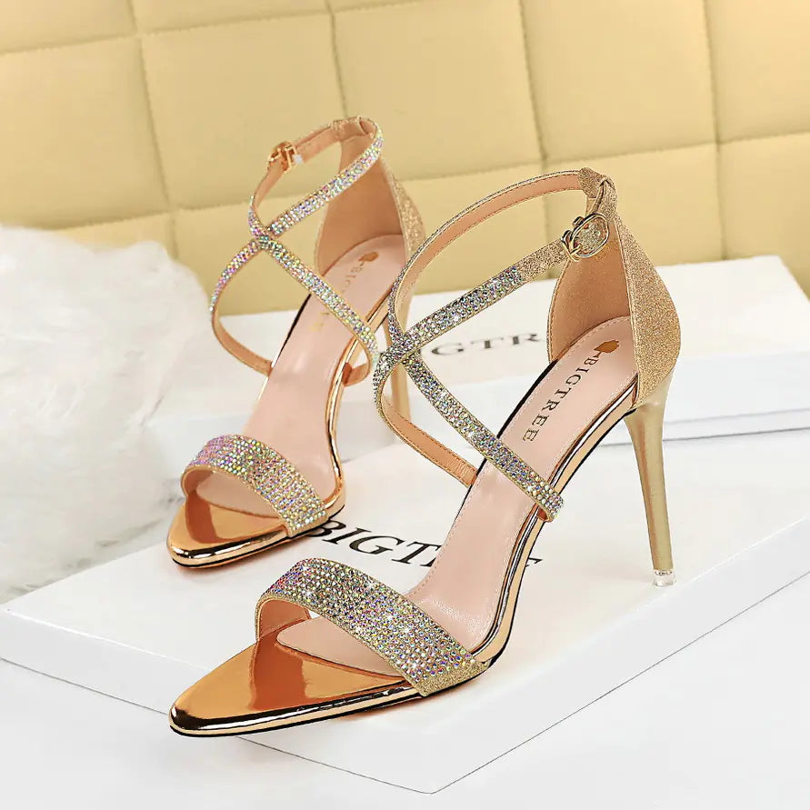 Glam Rhinestone-Embellished Open-Toe Sandals