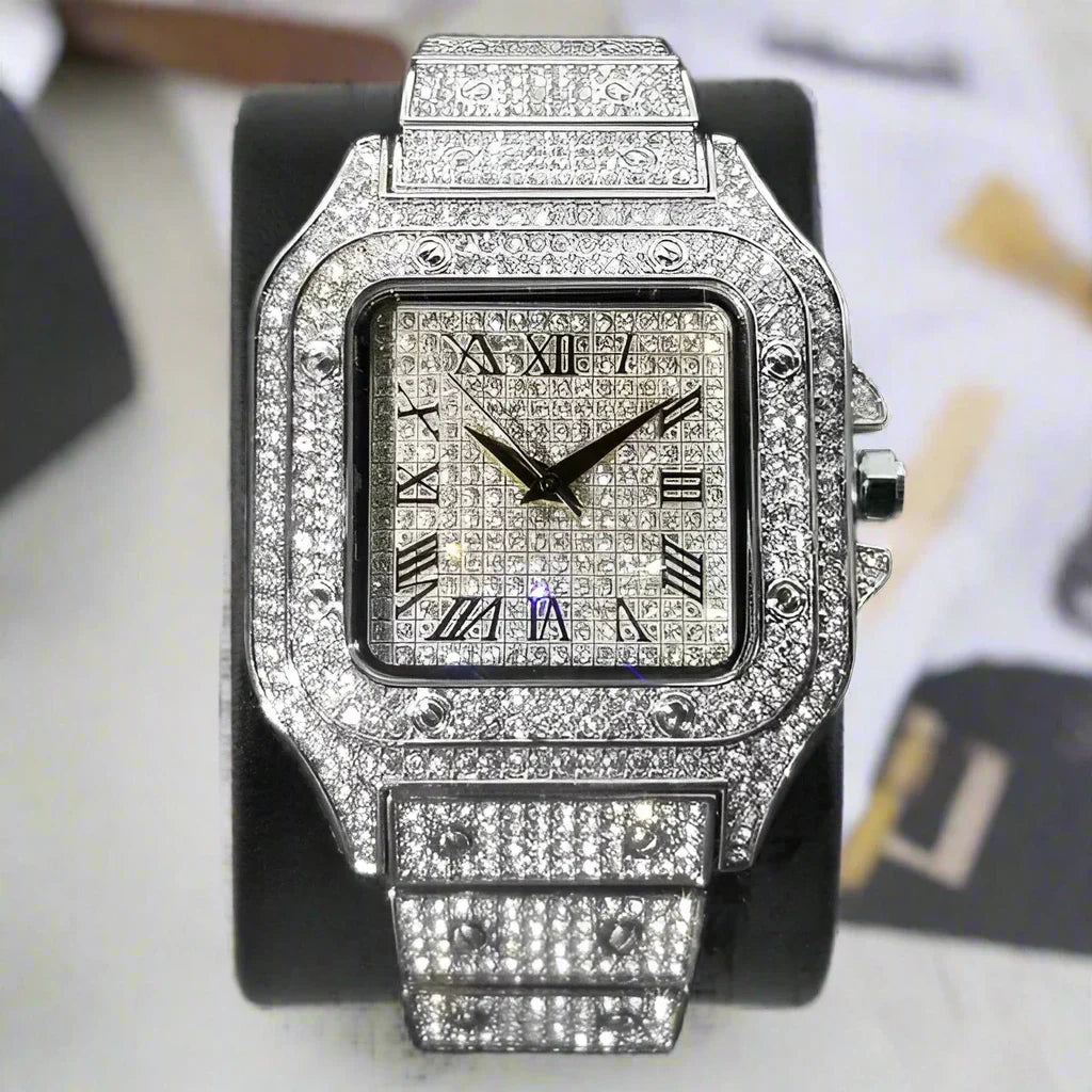 Swiss Geneva Diamond Watch – Stainless Steel Quartz Luxury Timepiece