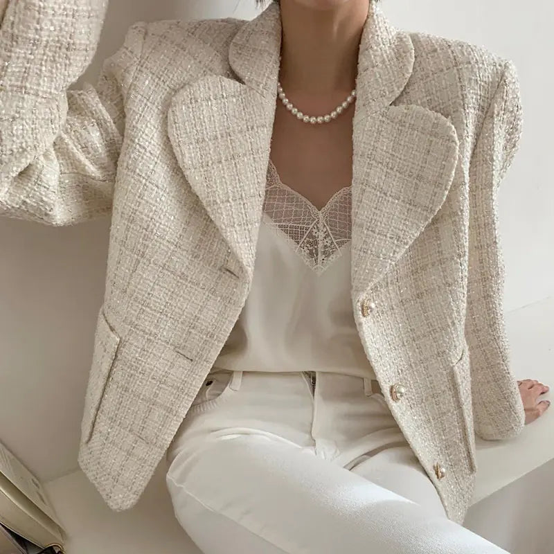 Chic Vintage Pearl Button Oversized Jacket