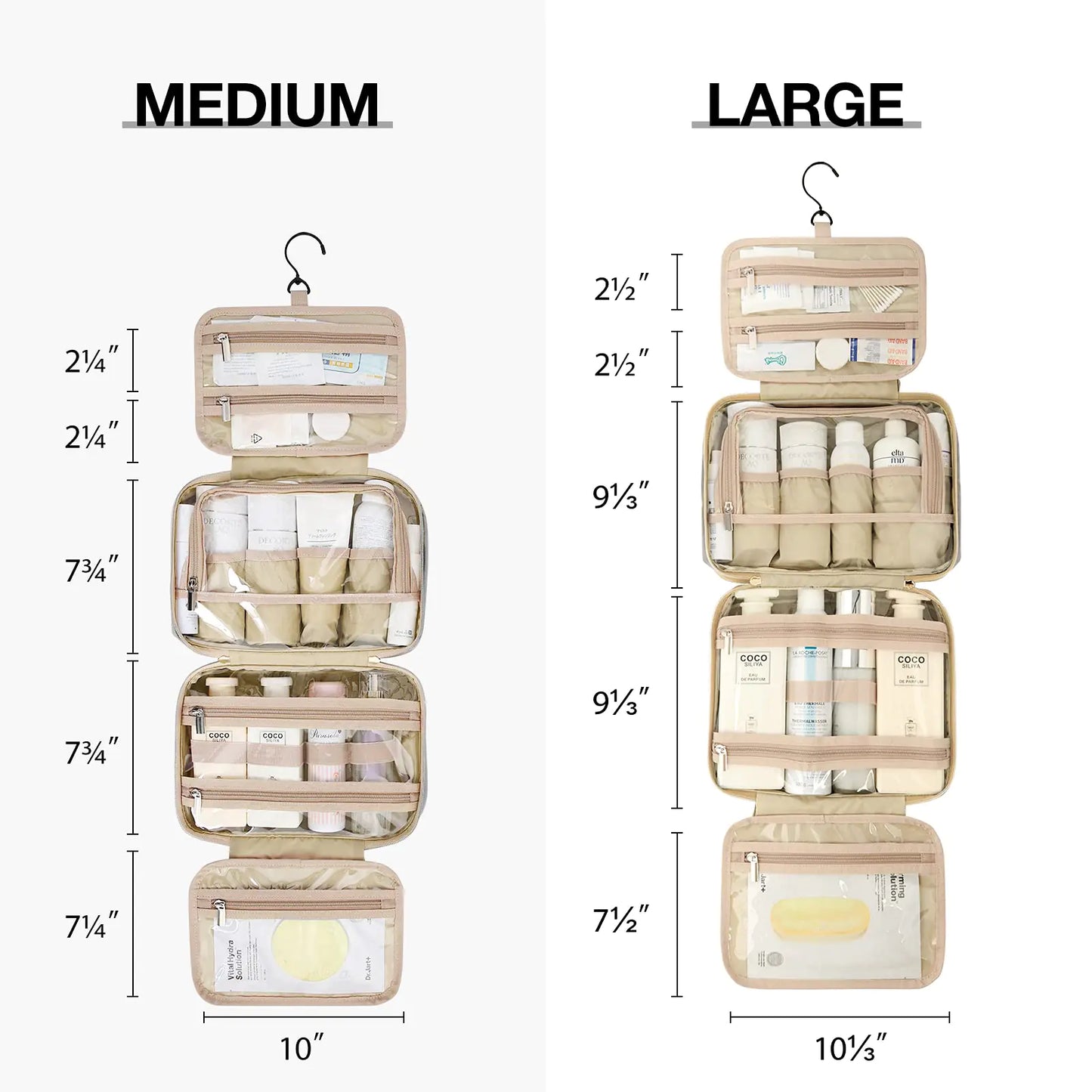BAGSMART Toiletry Bag Hanging Travel Makeup Organizer with TSA Approved Transparent Cosmetic Bag Makeup Bag for Full Sized Toiletries, Medium-Grey Standard Grey