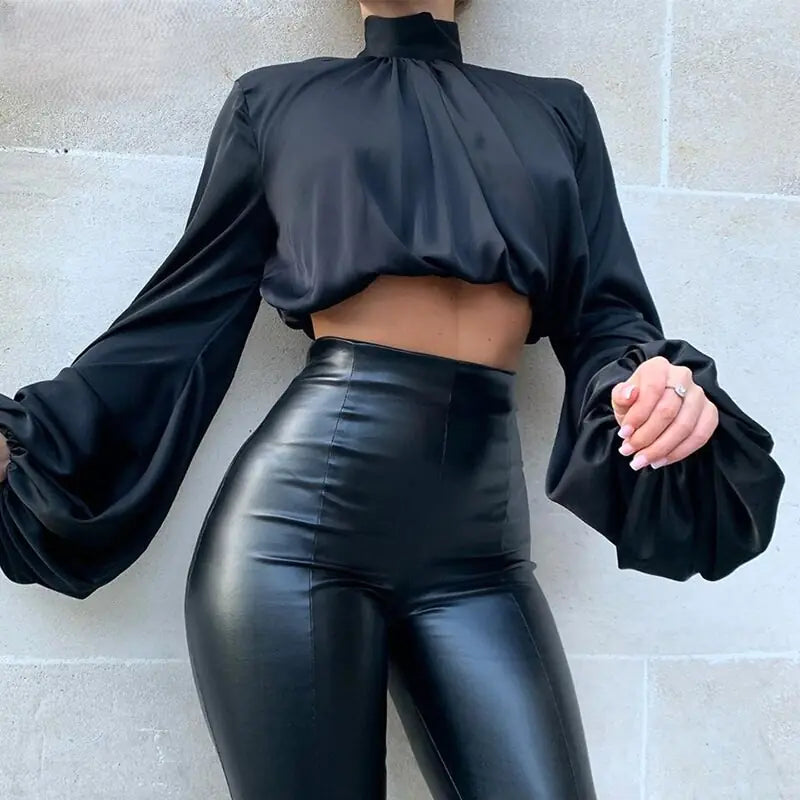 Chic Satin High Neck Blouse Shirt