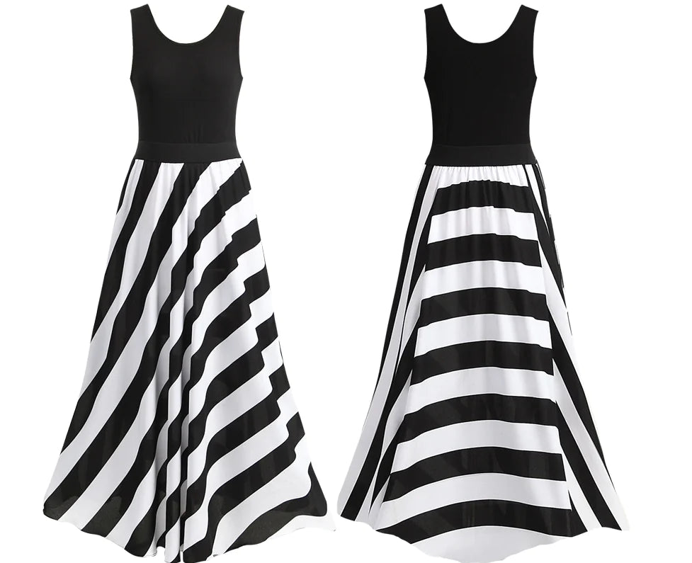 Bold Striped Maxi Dress – Black & White Casual Sleeveless Dress