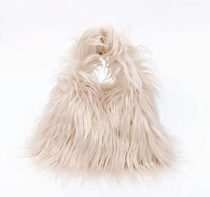Faux Fur Statement Clutch – Fluffy Triangle Handbag