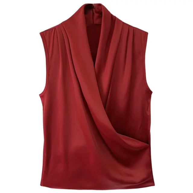Draped Satin Blouse for Women - Elegant & Chic