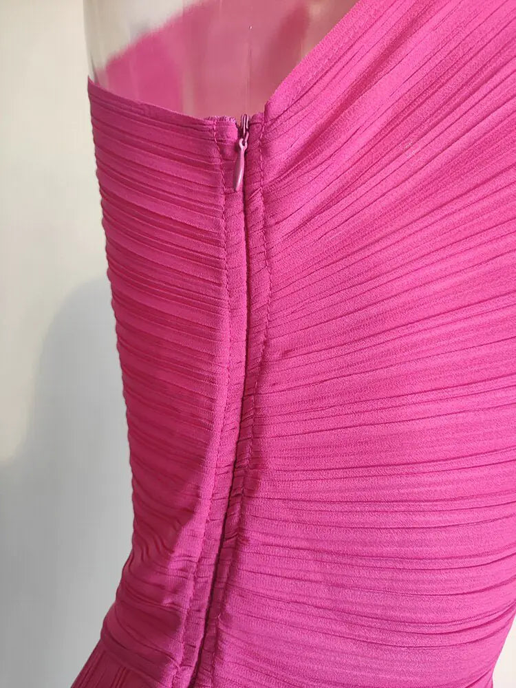 Asymmetrical Pleated Bodycon Dress – One-Shoulder Midi Dress