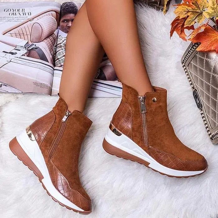 Women’s Wedge Ankle Boots with Side Zipper – Casual Platform Sneakers Boots