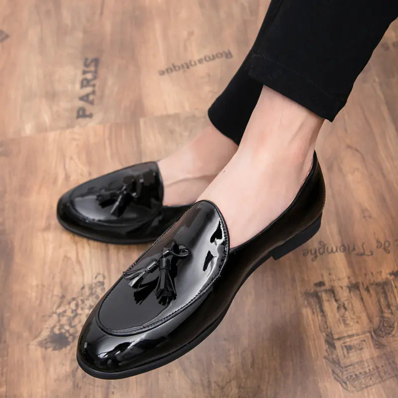 🖤 Premium Patent Leather Tassel Loafers – Men’s Formal & Casual Dress Shoes