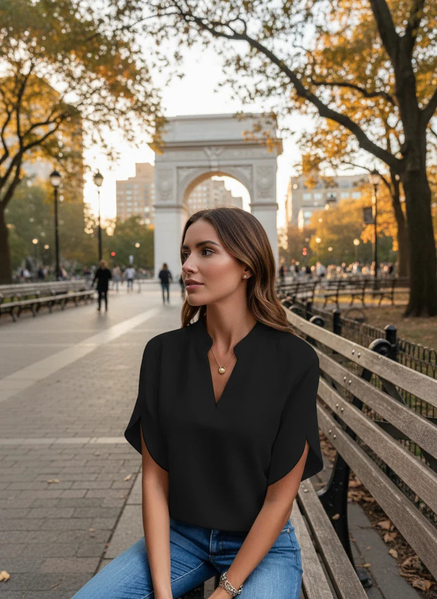 Timeless V-Neck Blouse – Short Sleeve Top