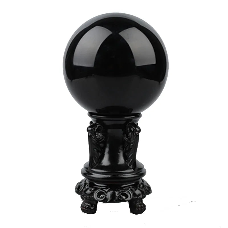 Natural Obsidian Crystal Ball – Black Stone Sphere for Home & Desk Décor