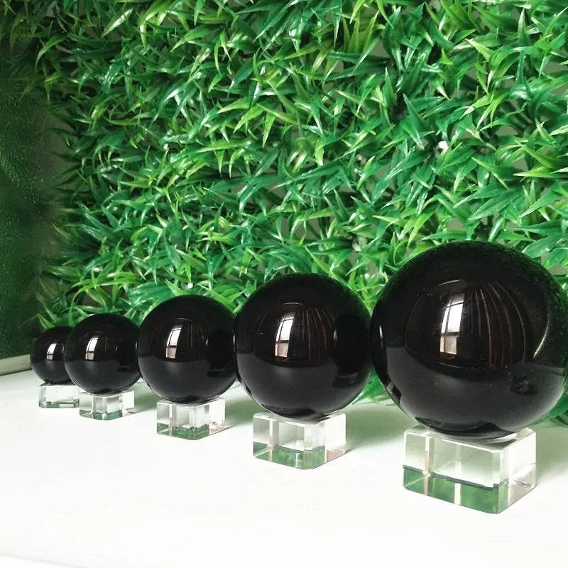 Natural Obsidian Crystal Ball – Black Stone Sphere for Home & Desk Décor