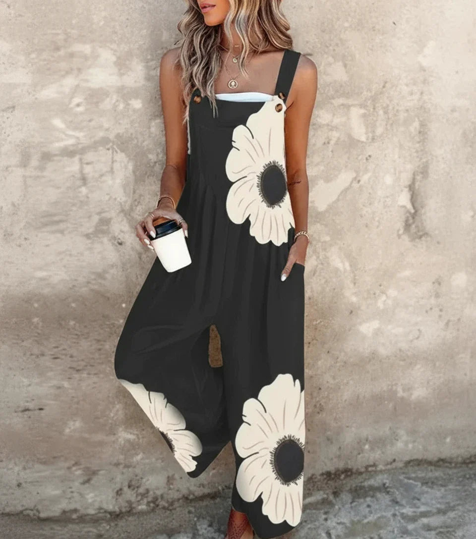 Women’s Floral Print Casual Wide-Leg Jumpsuit – Summer Overalls with Pockets