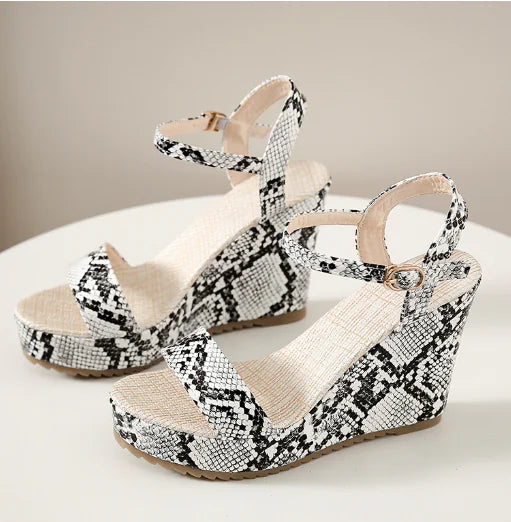 Chic Snake-Print Platform Sandals