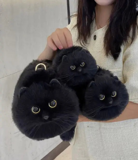 Handmade Plush Cat Shoulder Bag – Fluffy Crossbody Purse for Cat Lovers