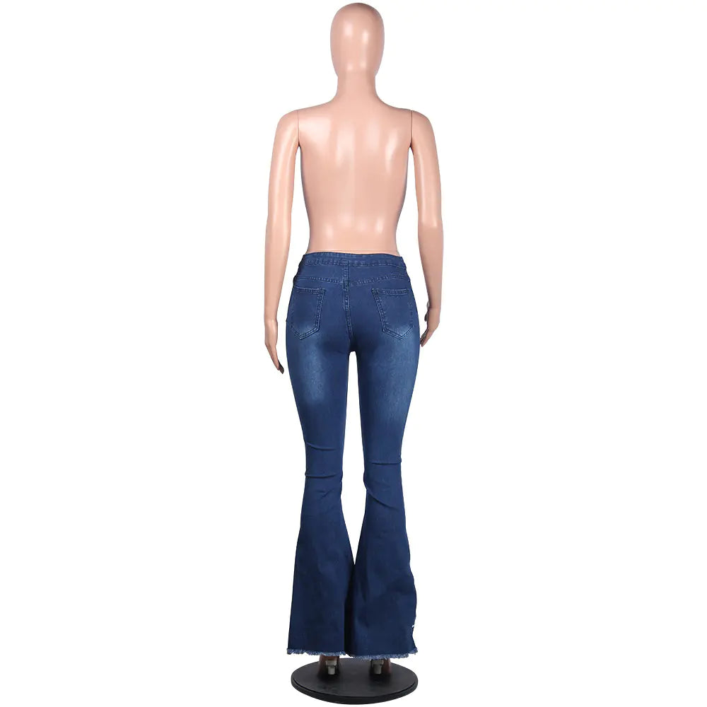 Embellished Stretch Denim Flare Jeans