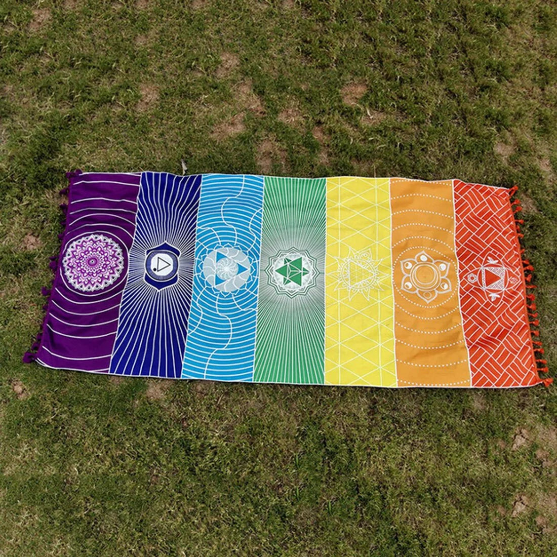 Boho Chakra Rainbow Yoga & Beach Mat – Multi-Use Tapestry Blanket