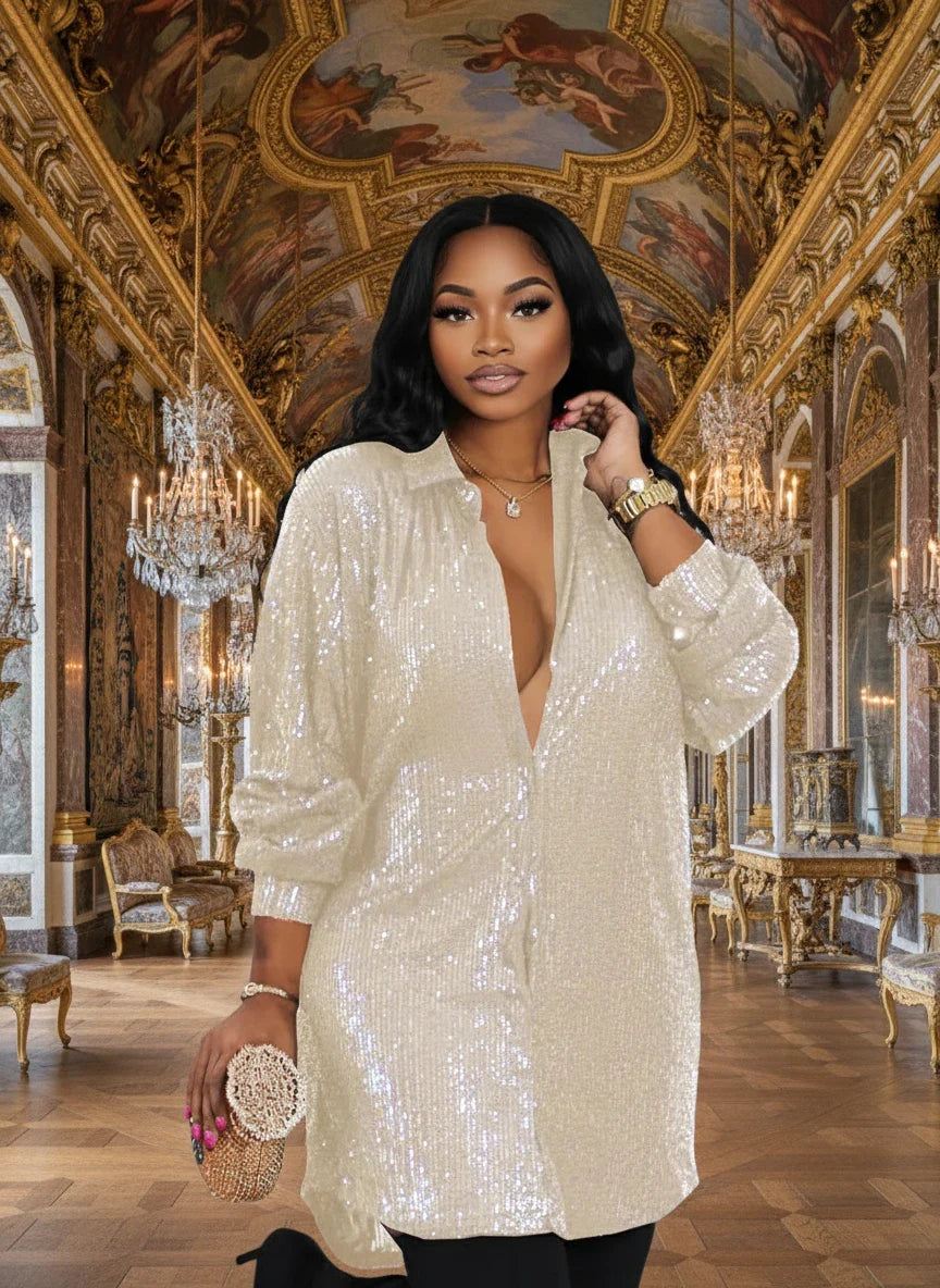 Allover Sequin Shirt Dress - Effortless Chic