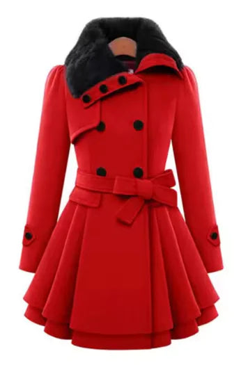 Women’s Double-Breasted Wool Coat – Slim Mid-Length Winter Jacket with Belt