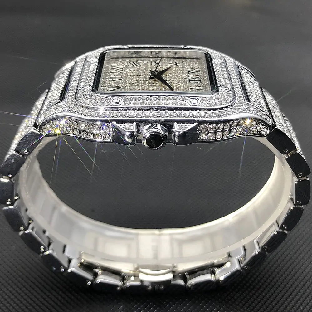 Swiss Geneva Diamond Watch – Stainless Steel Quartz Luxury Timepiece