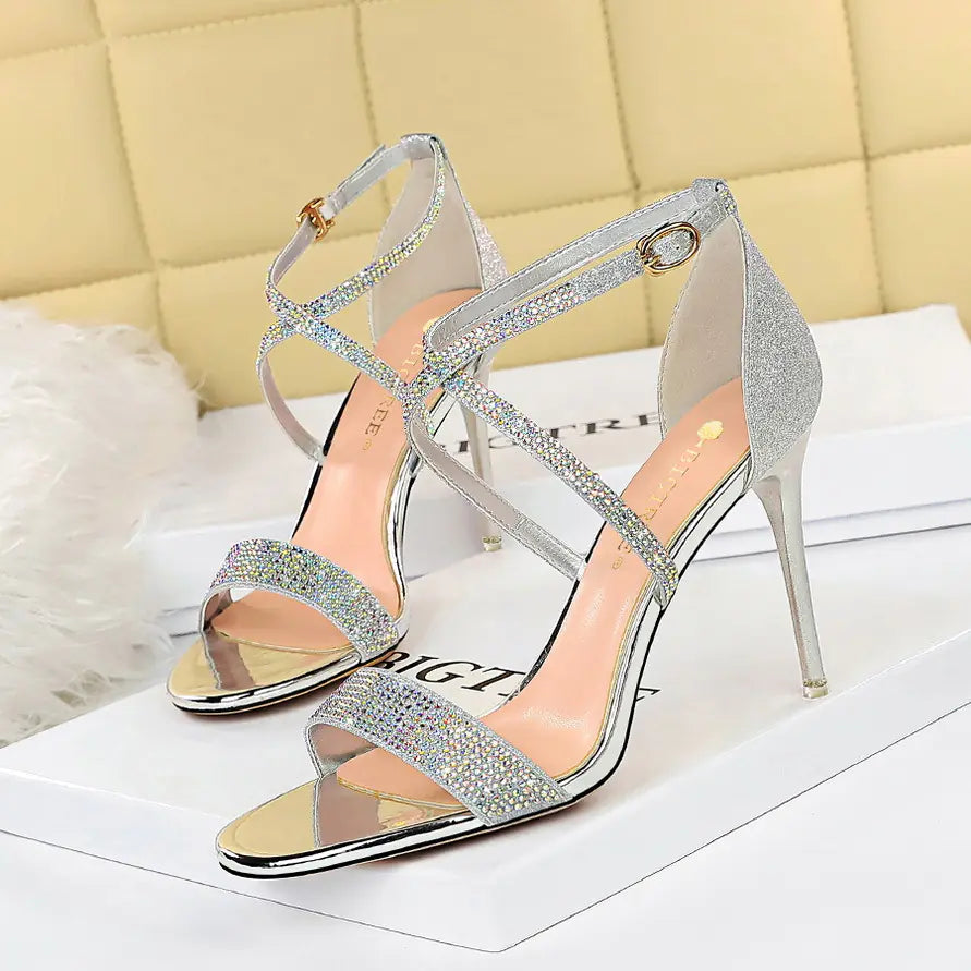 Glam Rhinestone-Embellished Open-Toe Sandals
