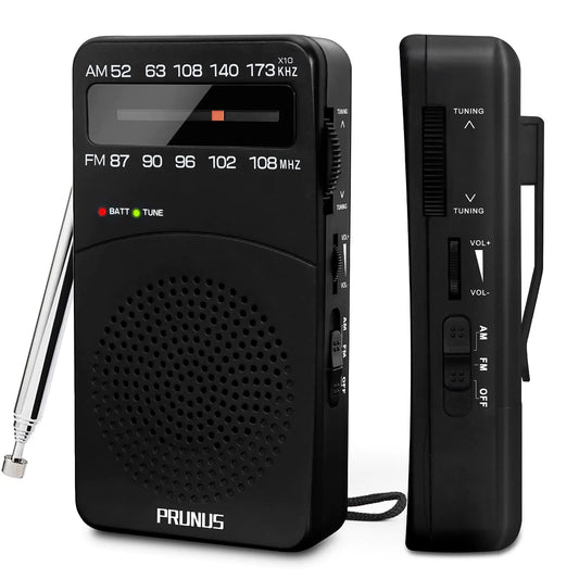 【2024 Update】PRUNUS J-166 Portable Radio AM FM Battery Operated Radio with Tuning Light Back Clip Excellent Reception for Indoor & Outdoor & Emergency Radio AM FM Radio Portable transistor radio