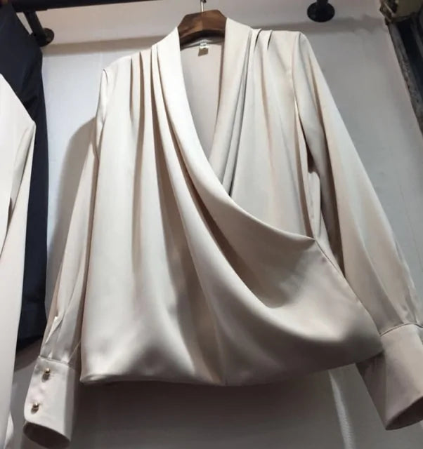 Draped Satin Blouse for Women - Elegant & Chic