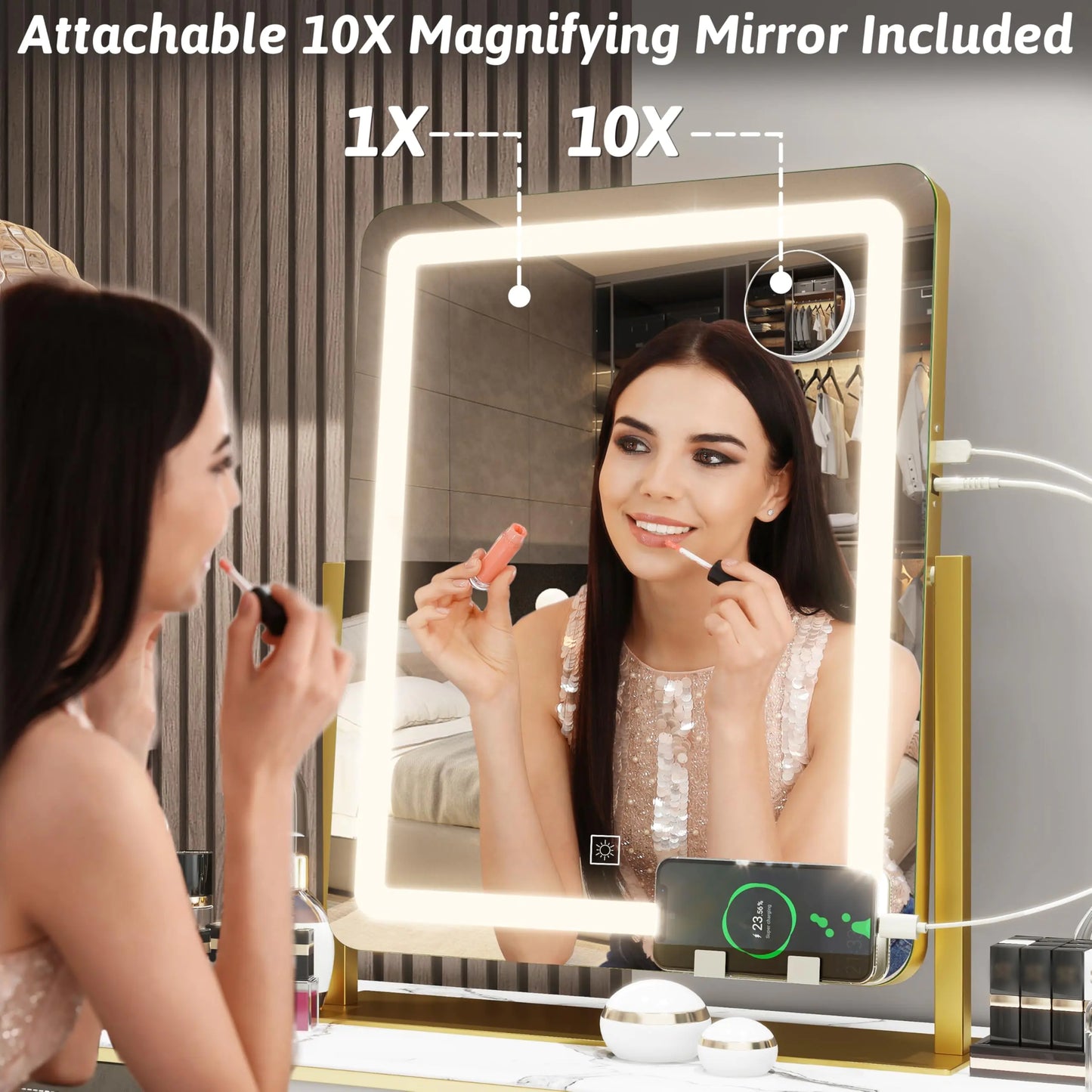 FENNIO Vanity Mirror with Lights 22 Inch- LED Lighted Makeup Mirror,Large Makeup Mirror