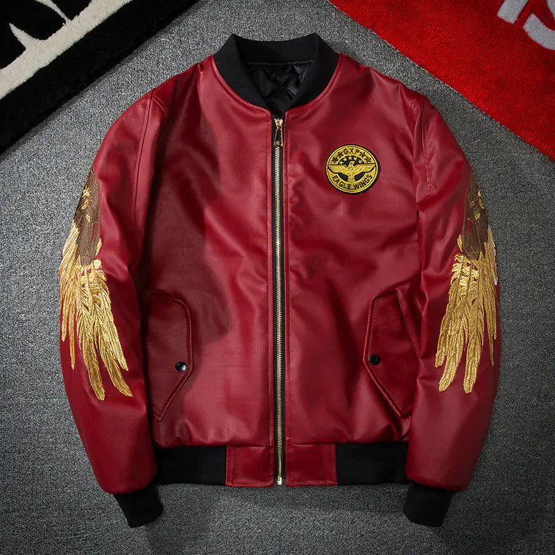 Embroidered Wing Baseball Jacket - Pilot Style