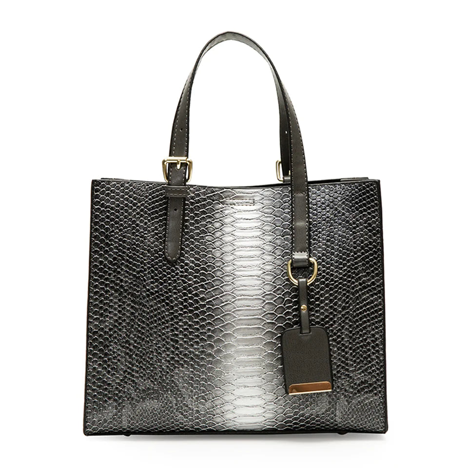 3-Piece Faux-Leather Handbag & Wallet Set – Vintage Snakeskin Accent